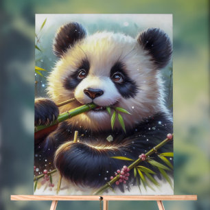 Schattige Panda Beer Eten Bamboe Acryl Bord