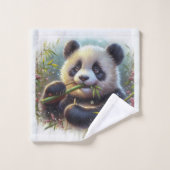 Schattige Panda Beer Eten Bamboe Bad Handdoek (Wasdoekje)