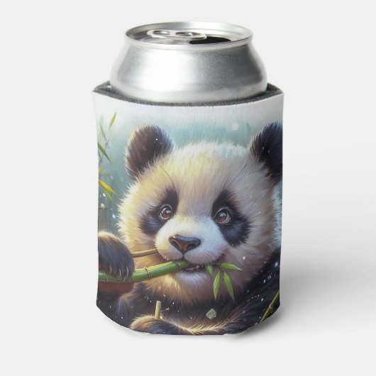 Schattige Panda Beer Eten Bamboe Blikjeskoeler (Blikje Achterkant)