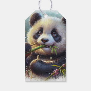 Schattige Panda Beer Eten Bamboe Cadeaulabel