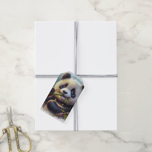 Schattige Panda Beer Eten Bamboe Cadeaulabel (Met Touw)