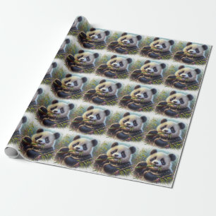 Schattige Panda Beer Eten Bamboe Cadeaupapier