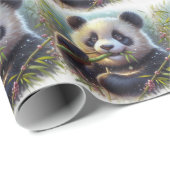 Schattige Panda Beer Eten Bamboe Cadeaupapier (Rol Hoek)