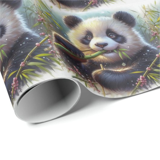 Schattige Panda Beer Eten Bamboe Cadeaupapier (Rol Hoek)