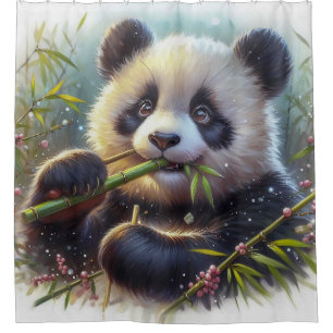 Schattige Panda Beer Eten Bamboe Douchegordijn
