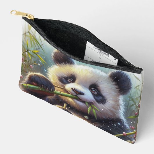 Schattige Panda Beer Eten Bamboe Etui (Open)