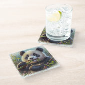 Schattige Panda Beer Eten Bamboe Glazen Onderzetter (Schuin)
