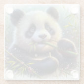 Schattige Panda Beer Eten Bamboe Glazen Onderzetter (Achterkant)
