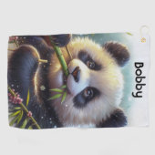 Schattige Panda Beer Eten Bamboe Golfhanddoek (Horizontaal)