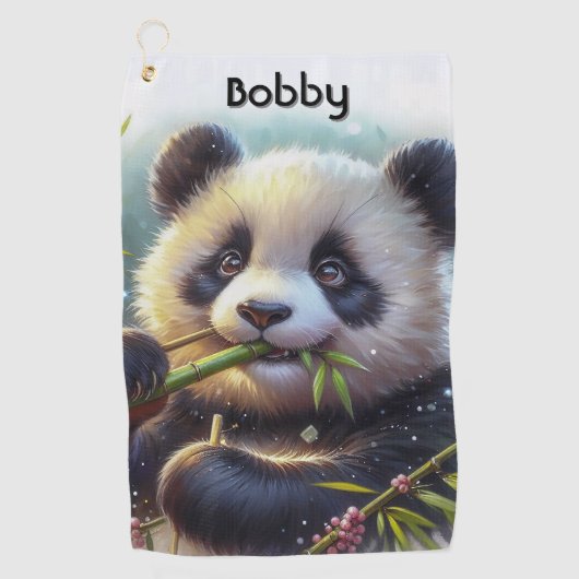 Schattige Panda Beer Eten Bamboe Golfhanddoek (Voorkant)