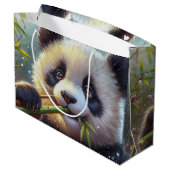 Schattige Panda Beer Eten Bamboe Groot Cadeauzakje (Achterkant Gekanteld)