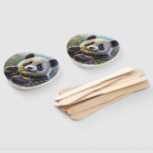 Schattige Panda Beer Eten Bamboe Handwaaier (Niet-gemonteerd)