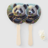 Schattige Panda Beer Eten Bamboe Handwaaier (Voorkant en achterkant)