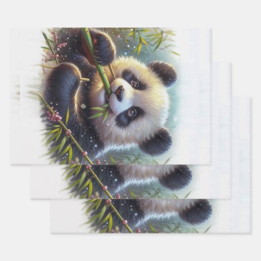 Schattige Panda Beer Eten Bamboe Inpakpapier Vel (Set)