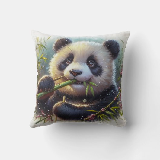 Schattige Panda Beer Eten Bamboe Kussen (Achterkant)