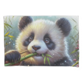 Schattige Panda Beer Eten Bamboe Kussensloop (Voorkant)