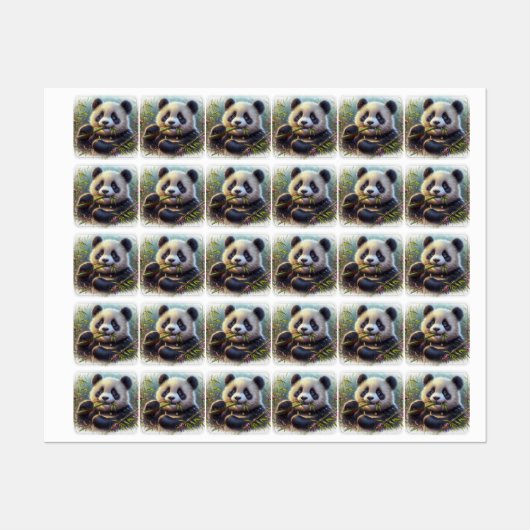 Schattige Panda Beer Eten Bamboe Labels (Vel)