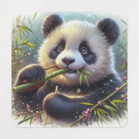 Schattige Panda Beer Eten Bamboe Labels (Design 1)