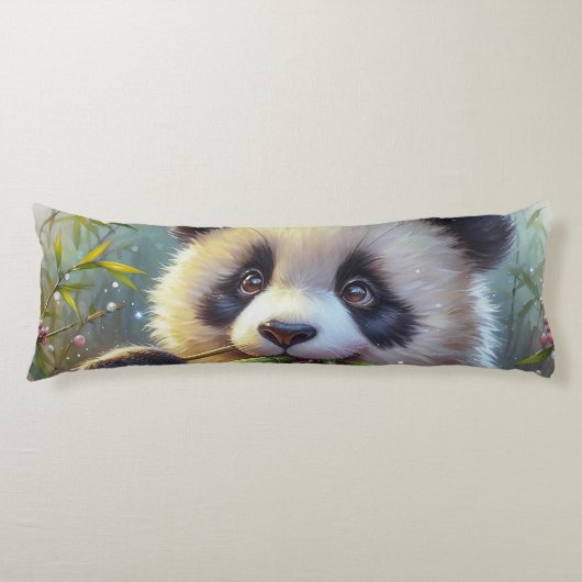Schattige Panda Beer Eten Bamboe Lichaamskussen (Voorkant)
