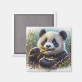 Schattige Panda Beer Eten Bamboe Magneet (Voorkant / Achterkant)