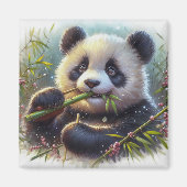 Schattige Panda Beer Eten Bamboe Magneet (Voorkant)