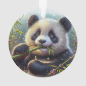 Schattige Panda Beer Eten Bamboe Ornament (achterkant)