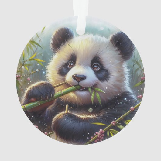 Schattige Panda Beer Eten Bamboe Ornament (achterkant)