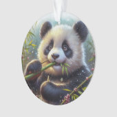 Schattige Panda Beer Eten Bamboe Ornament (voorkant)