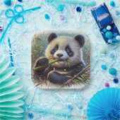 Schattige Panda Beer Eten Bamboe Papieren Bordje (Feest)