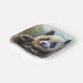 Schattige Panda Beer Eten Bamboe Papieren Bordje (Gebogen)