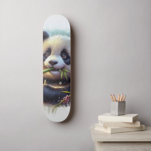 Schattige Panda Beer Eten Bamboe Persoonlijk Skateboard (Muurkunst)