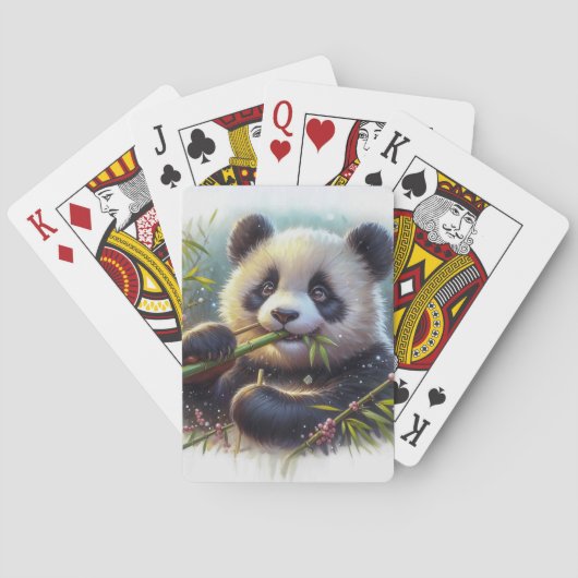 Schattige Panda Beer Eten Bamboe Pokerkaarten (Achterkant)