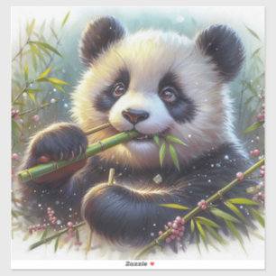 Schattige Panda Beer Eten Bamboe Sticker