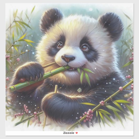 Schattige Panda Beer Eten Bamboe Sticker (Vel)