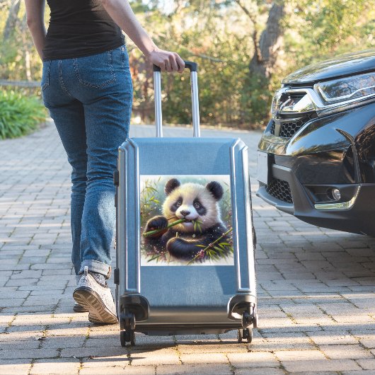 Schattige Panda Beer Eten Bamboe Sticker (Koffer Insitu)