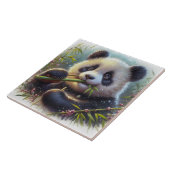 Schattige Panda Beer Eten Bamboe Tegeltje (Zijkant)