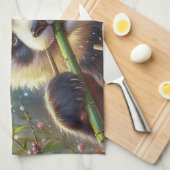 Schattige Panda Beer Eten Bamboe Theedoek (Quarter Fold)