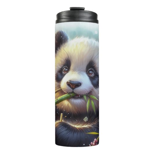 Schattige Panda Beer Eten Bamboe Thermosbeker (Voorkant)