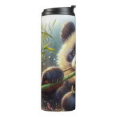 Schattige Panda Beer Eten Bamboe Thermosbeker (Gedraaid links)