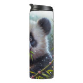 Schattige Panda Beer Eten Bamboe Thermosbeker (Geroteerd rechts)