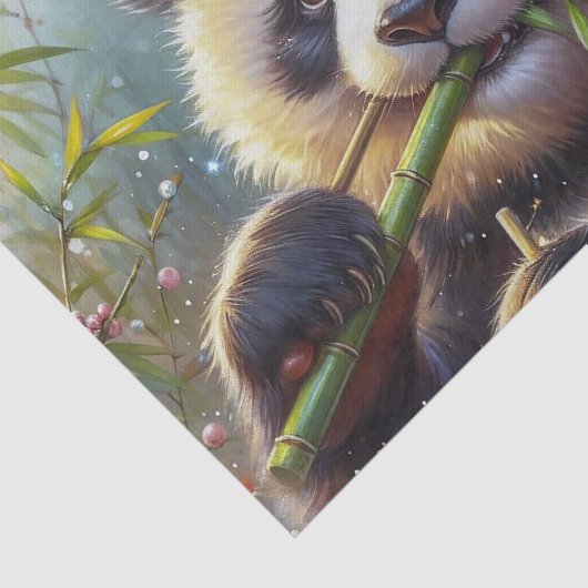 Schattige Panda Beer Eten Bamboe Tissuepapier (Detail)