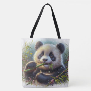 Schattige Panda Beer Eten Bamboe Tote Bag