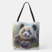 Schattige Panda Beer Eten Bamboe Tote Bag (Achterkant)