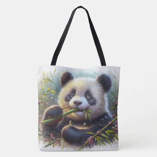Schattige Panda Beer Eten Bamboe Tote Bag (Achterkant)