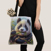 Schattige Panda Beer Eten Bamboe Tote Bag (Dichtbij)