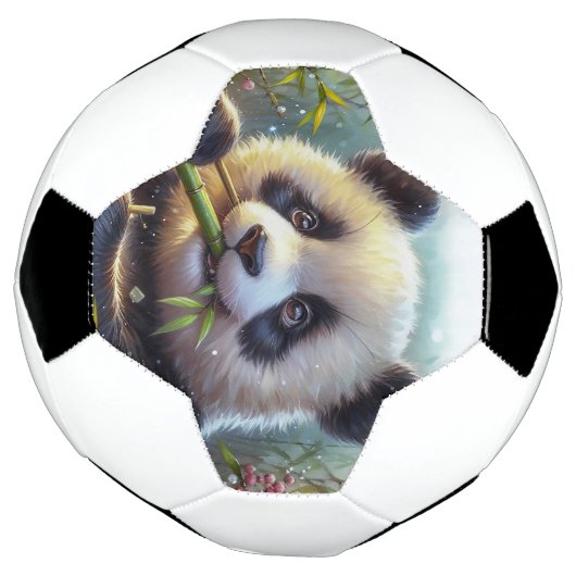 Schattige Panda Beer Eten Bamboe Voetbal (Gedraaid)