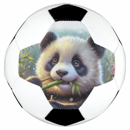 Schattige Panda Beer Eten Bamboe Voetbal (Voorkant)