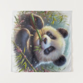 Schattige Panda Beer Eten Bamboe Wandkleed (Voorkant (horizontaal))