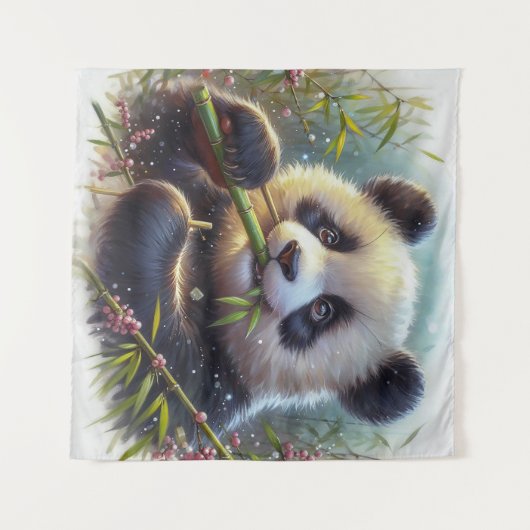 Schattige Panda Beer Eten Bamboe Wandkleed (Voorkant (horizontaal))