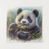 Schattige Panda Beer Eten Bamboe Wandkleed (Voorkant)